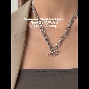 Stainless steel gold plated toggle necklace